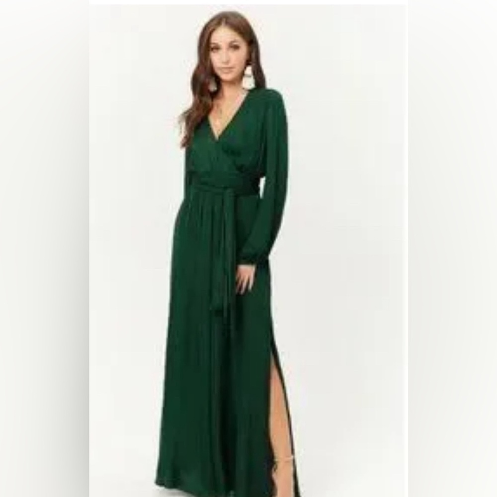 Forever 21 large long sleeve green maxi dress BNWT